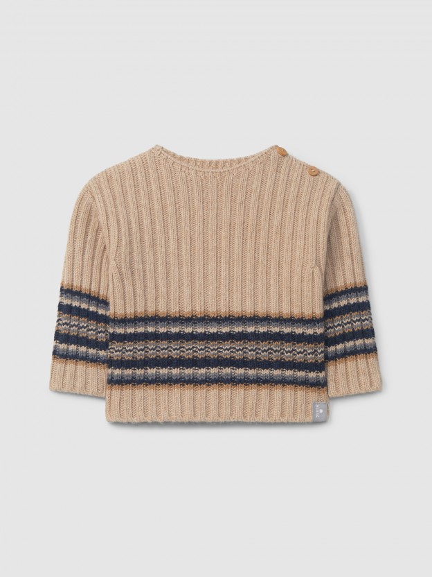 Knitted jumper with striped hem Knitted jumper with striped hem