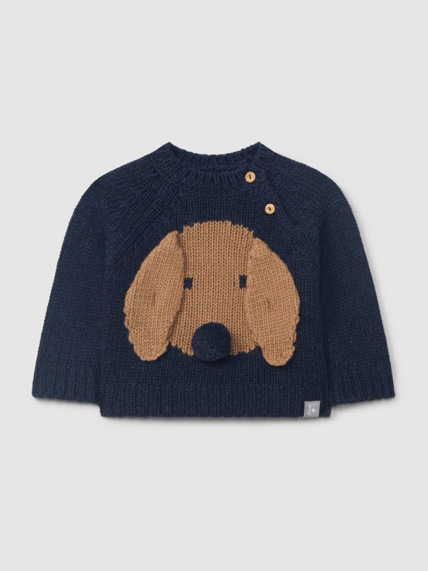 Knitted jumper jacquard dog with embossed details Knitted jumper jacquard dog with embossed details