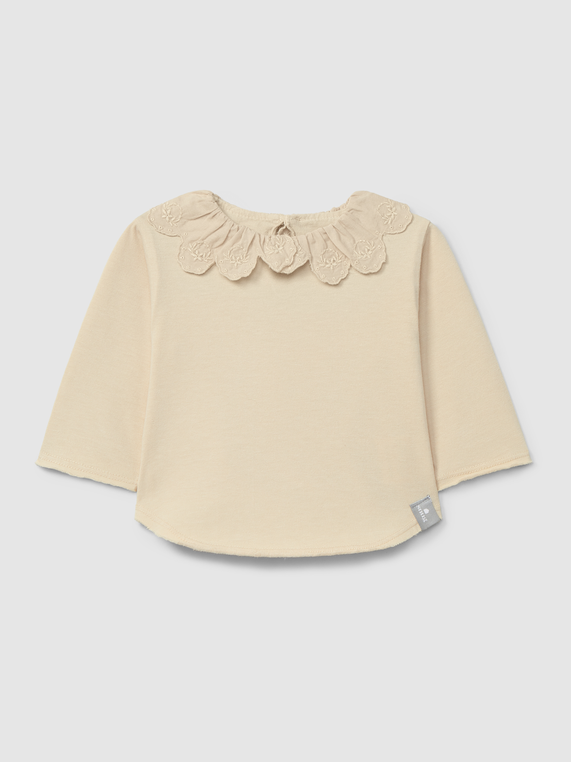 Organic cotton longsleeve with ruffled English embroidery collar