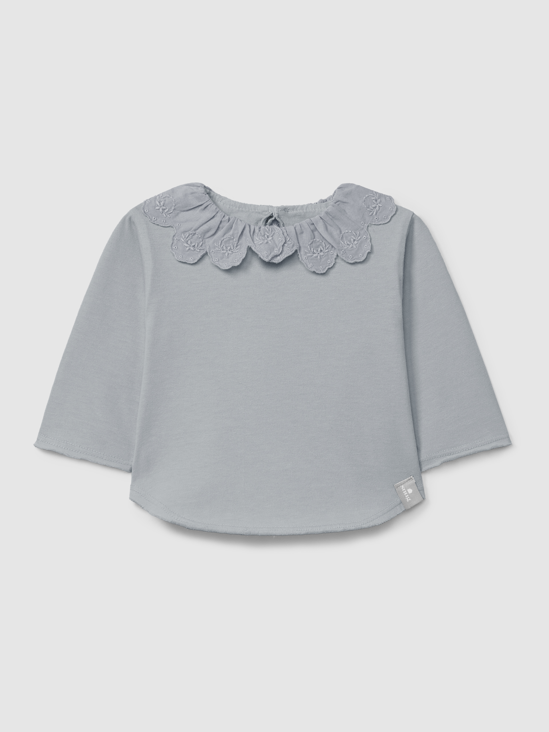 Organic cotton longsleeve with ruffled English embroidery collar