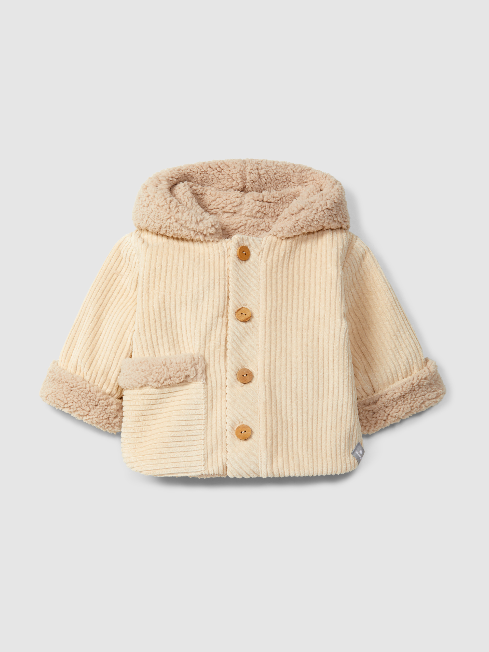 Ribbed velvet hooded jacket with pocket