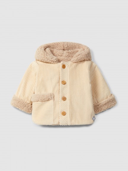 Ribbed velvet hooded jacket with pocket