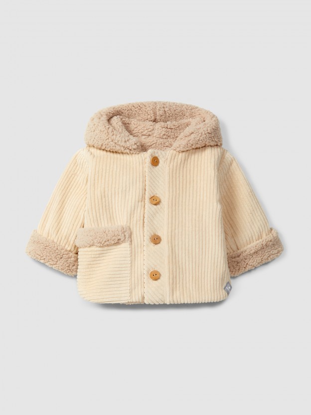 Ribbed velvet hooded jacket with pocket Ribbed velvet hooded jacket with pocket