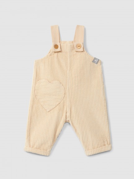 Ribbed velvet dungarees with heart pocket