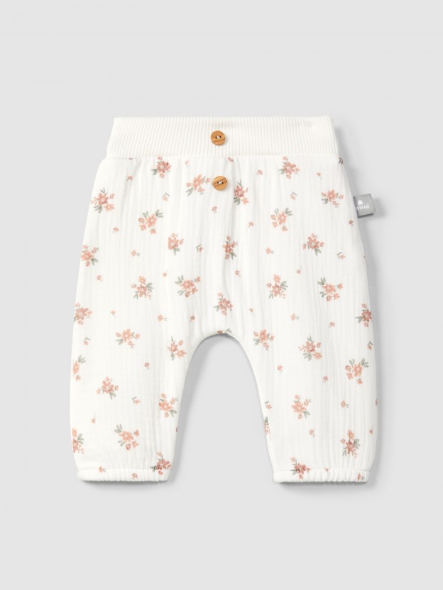 Pull-up pants in printed gauze Pull-up pants in printed gauze