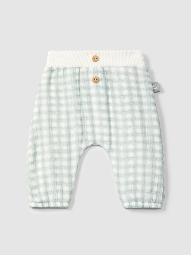Pull-up pants in printed gauze Pull-up pants in printed gauze