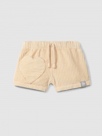 Pull-up shorts in ribbed velvet with heart pocket