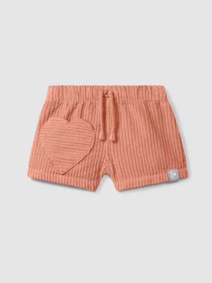 Pull-up shorts in ribbed velvet with heart pocket