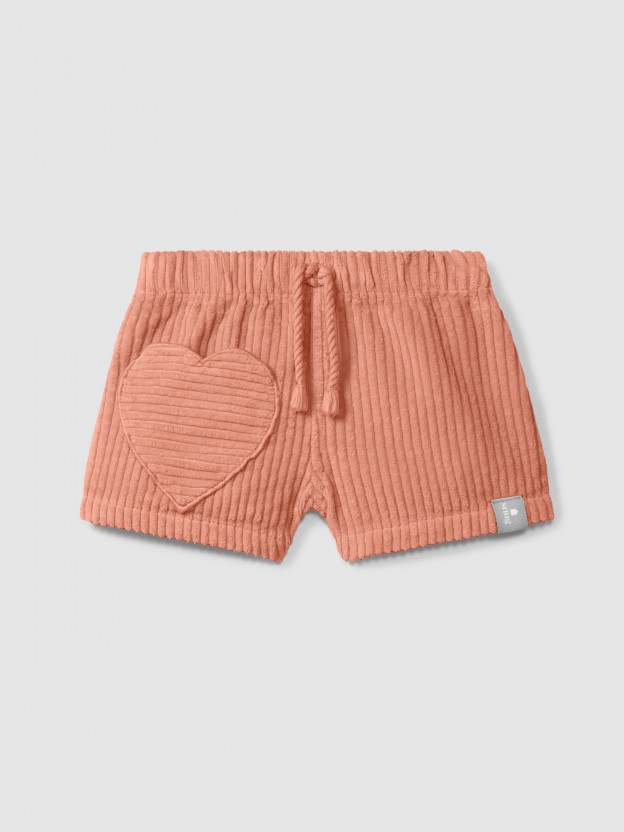 Pull-up shorts in ribbed velvet with heart pocket Pull-up shorts in ribbed velvet with heart pocket