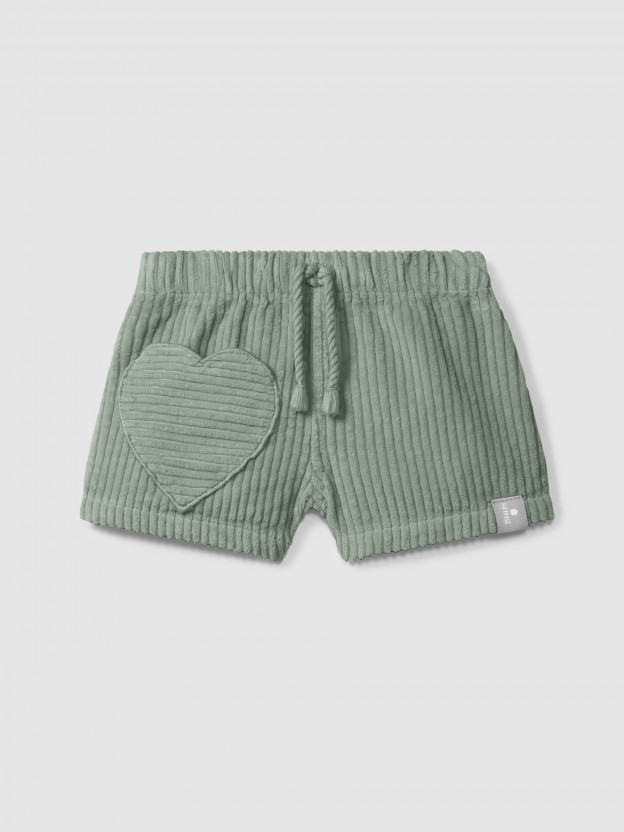 Pull-up shorts in ribbed velvet with heart pocket Pull-up shorts in ribbed velvet with heart pocket