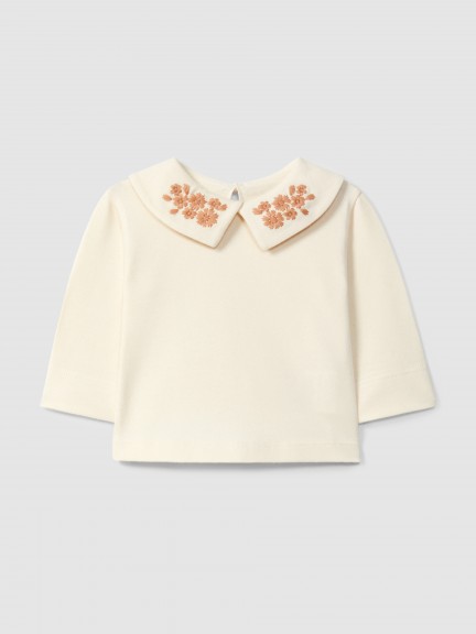 Longsleeve with collar embroidered flowers