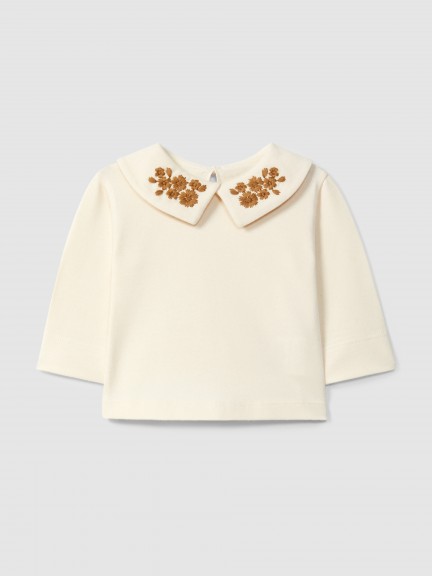 Longsleeve with collar embroidered flowers