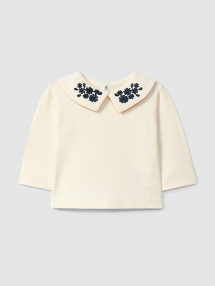 Longsleeve with collar embroidered flowers