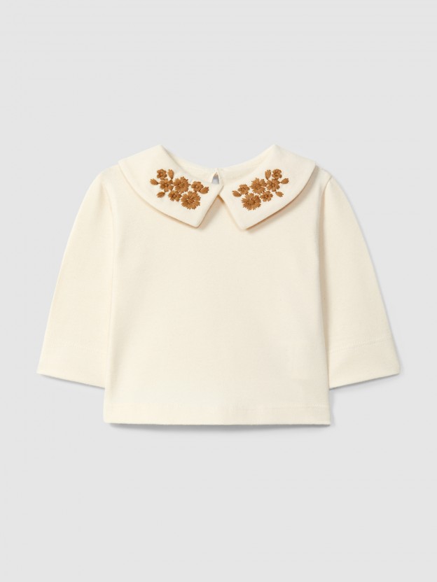 Longsleeve with collar embroidered flowers Longsleeve with collar embroidered flowers