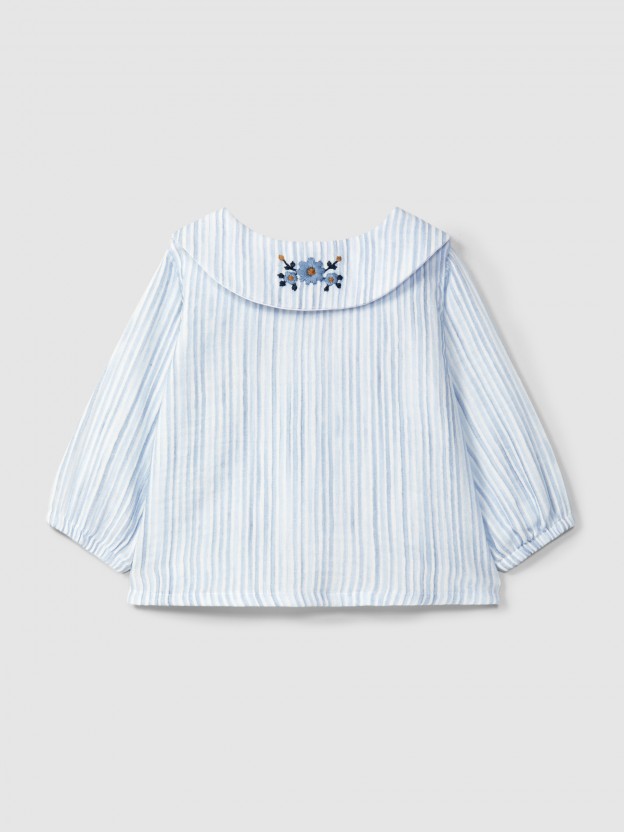 Striped blouse with embroidered detail on the collar
