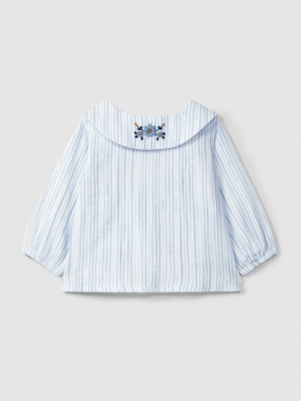 Striped blouse with embroidered detail on the collar