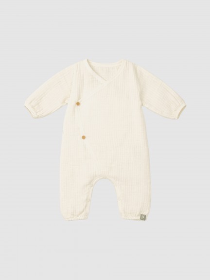 Double gauze crossover romper with cotton padding Double gauze crossover romper with cotton padding