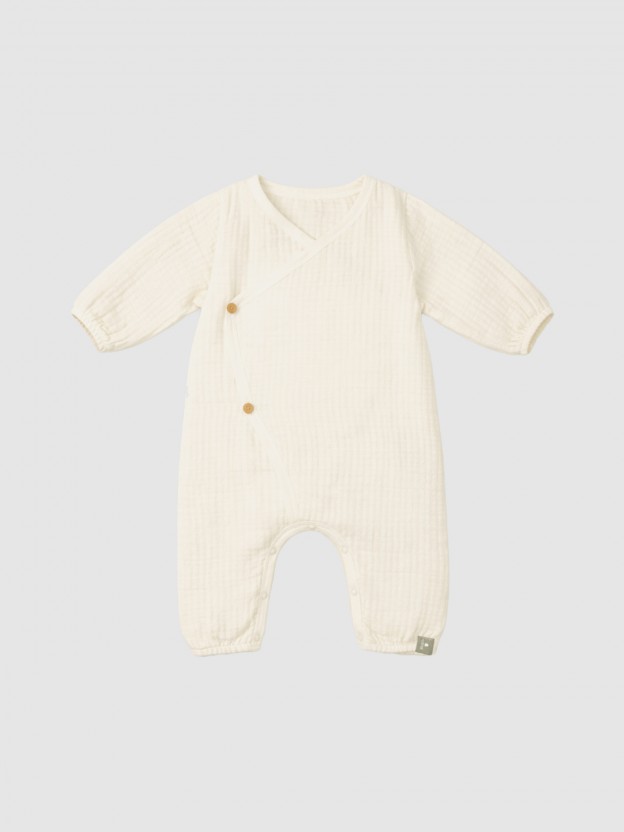 Double gauze crossover romper with cotton padding