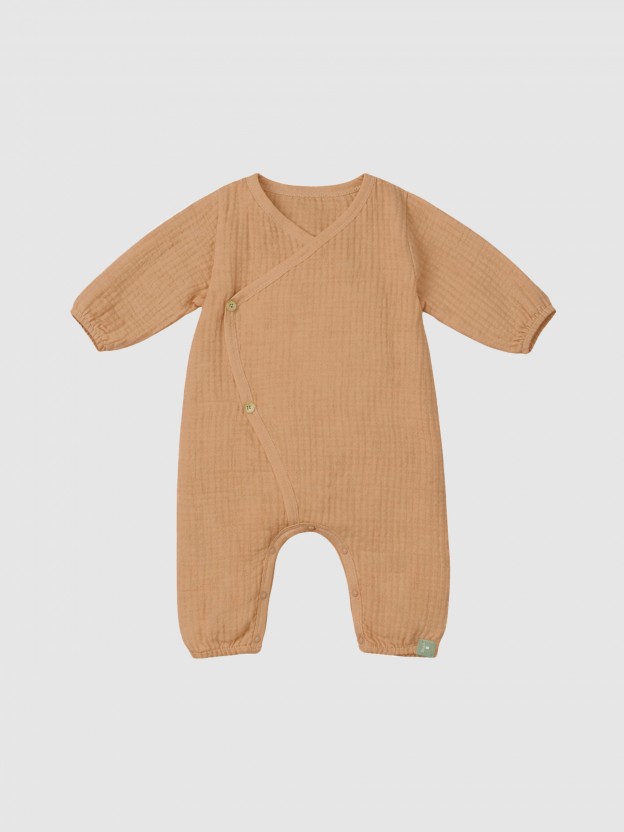 Double gauze crossover romper with cotton padding
