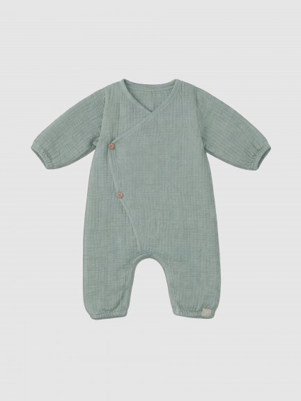 Double gauze crossover romper with cotton padding Double gauze crossover romper with cotton padding