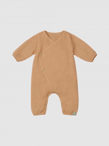 Double gauze crossover romper with cotton padding Double gauze crossover romper with cotton padding