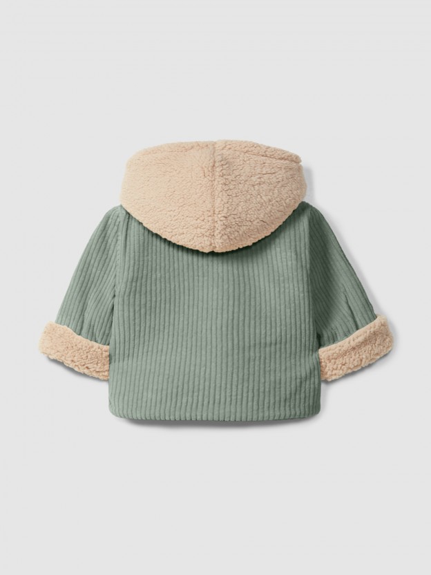 Ribbed velvet hooded jacket with pocket Ribbed velvet hooded jacket with pocket