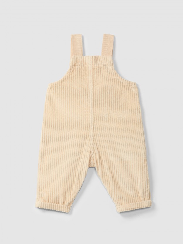 Ribbed velvet dungarees with heart pocket