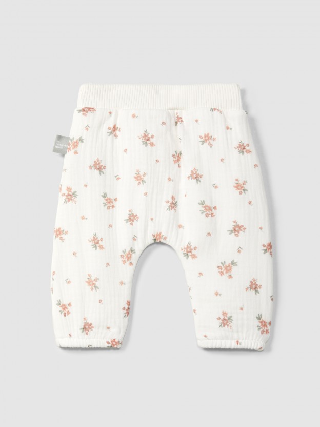 Pull-up pants in printed gauze Pull-up pants in printed gauze