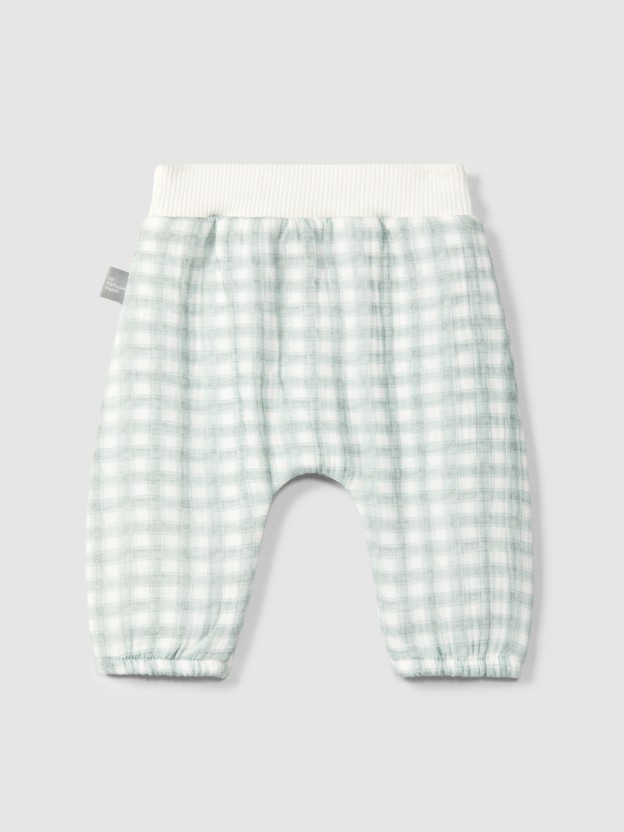 Pull-up pants in printed gauze Pull-up pants in printed gauze