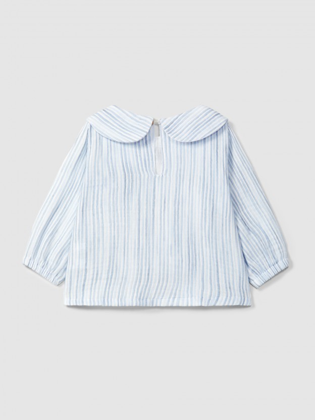 Striped blouse with embroidered detail on the collar