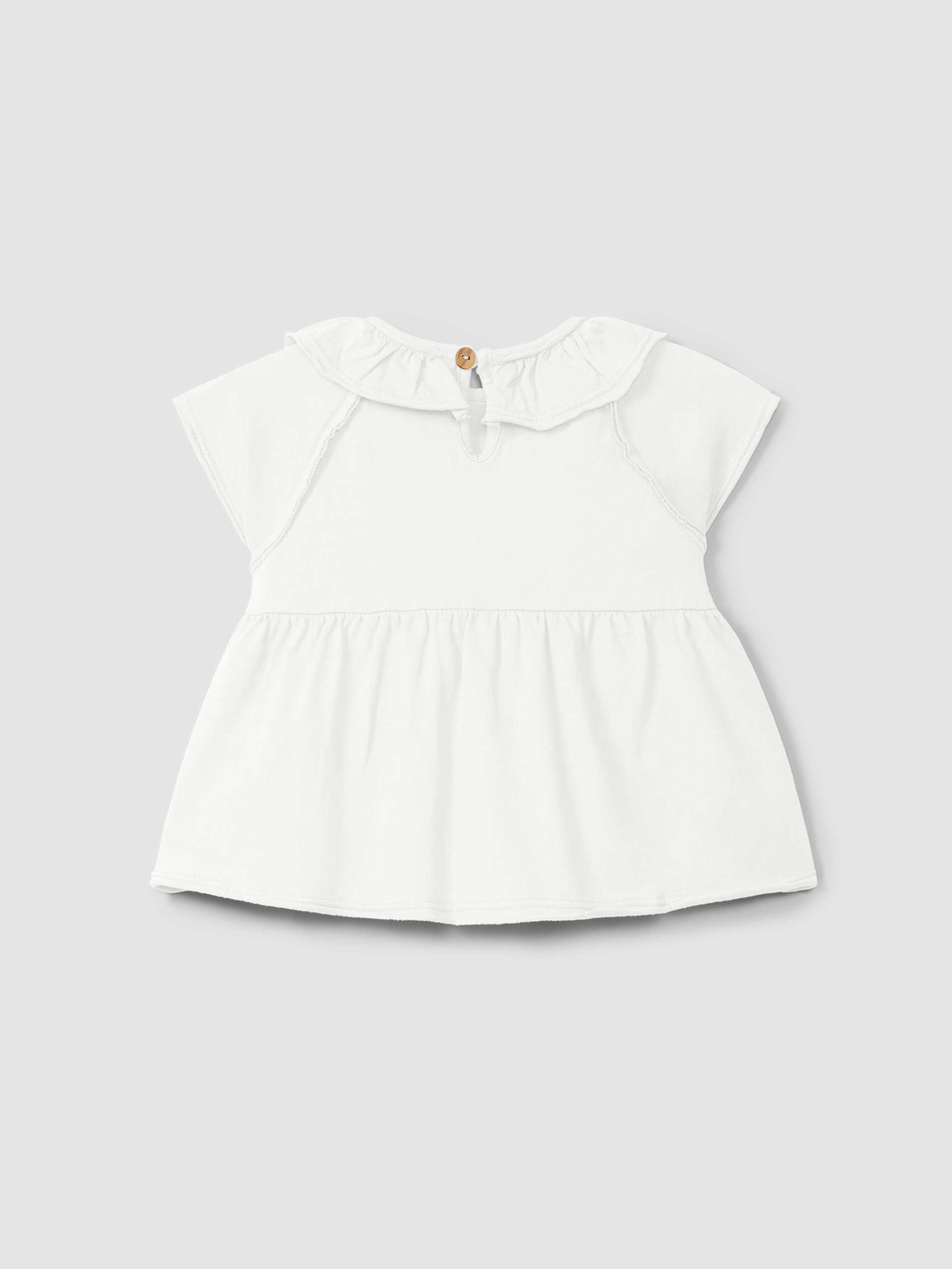 Plain jersey T-shirt with ruffled collar