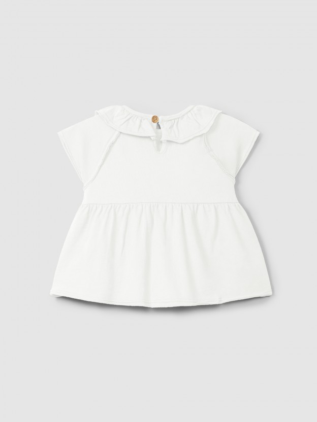 Plain jersey T-shirt with ruffled collar Plain jersey T-shirt with ruffled collar