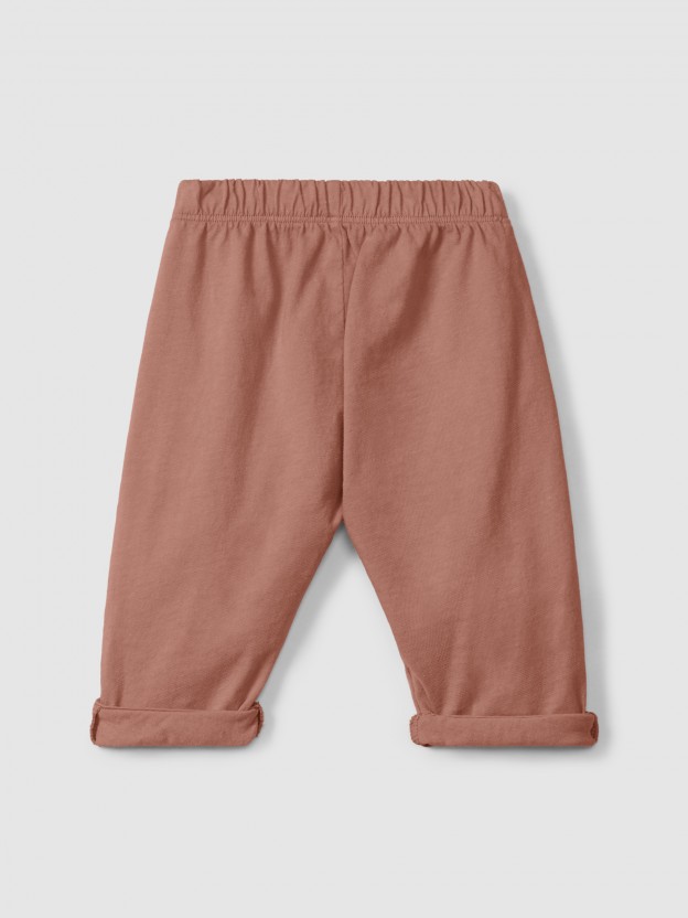 Plain jersey pull-up pants with embroidered details