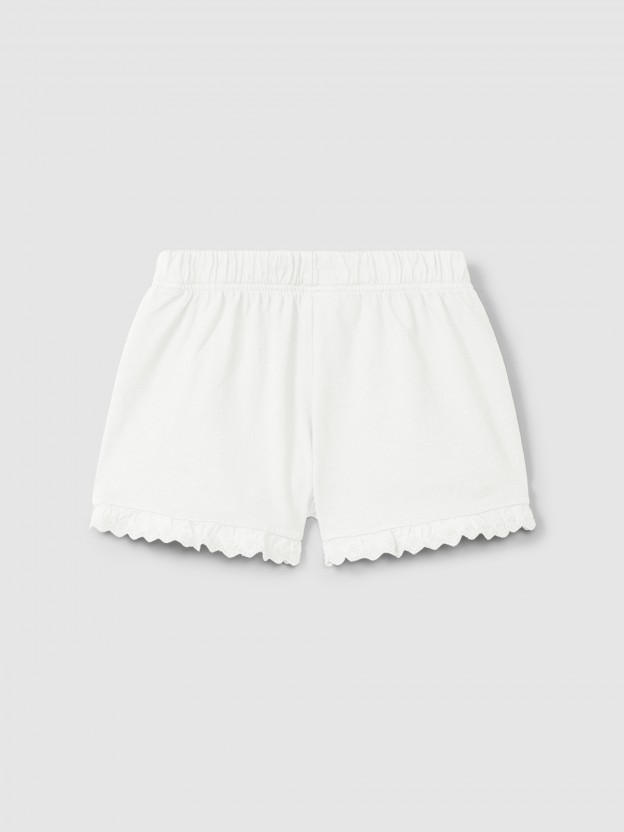 Plain jersey pull-up shorts with embroidered details Plain jersey pull-up shorts with embroidered details