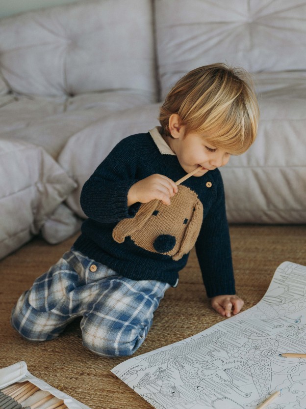 Knitted jumper jacquard dog with embossed details Knitted jumper jacquard dog with embossed details