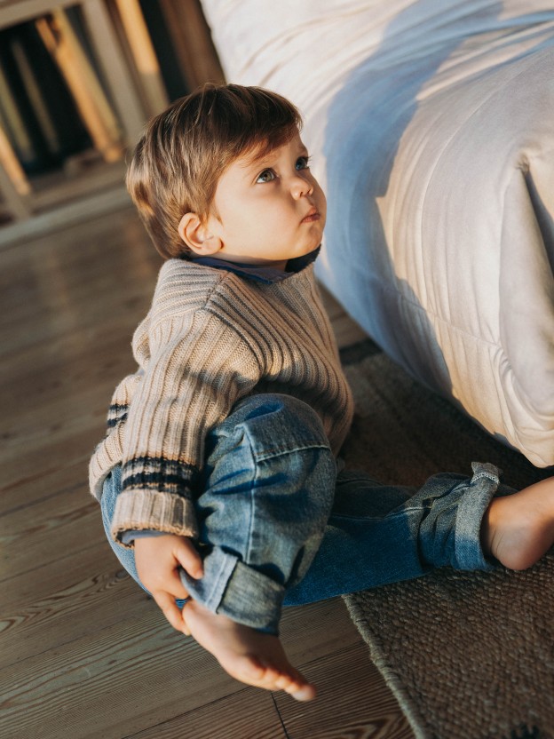 Organic cotton denim pull-up pants Organic cotton denim pull-up pants