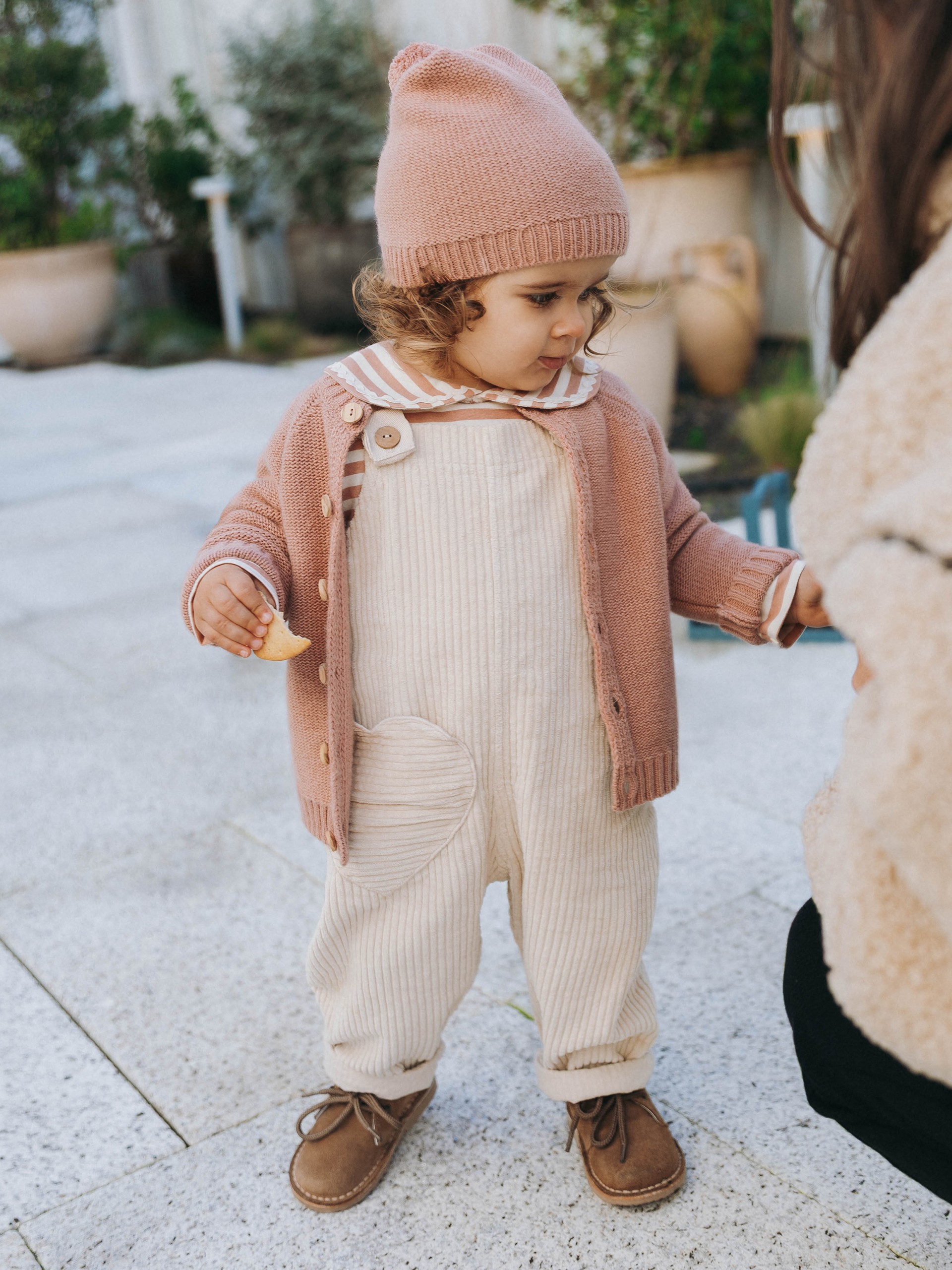 Ribbed velvet dungarees with heart pocket