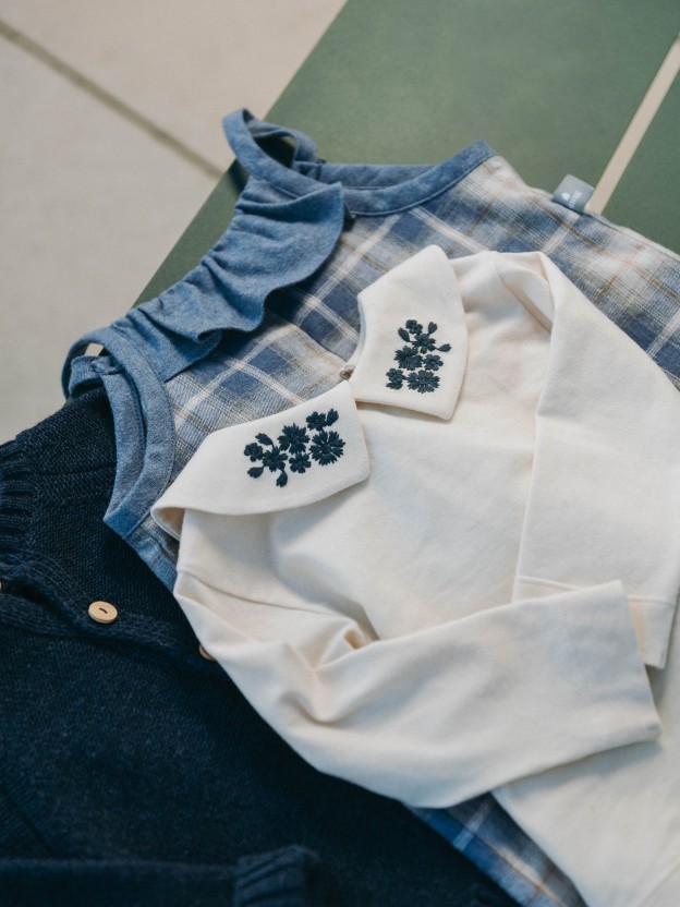 Check dungarees with ruffled detail Check dungarees with ruffled detail