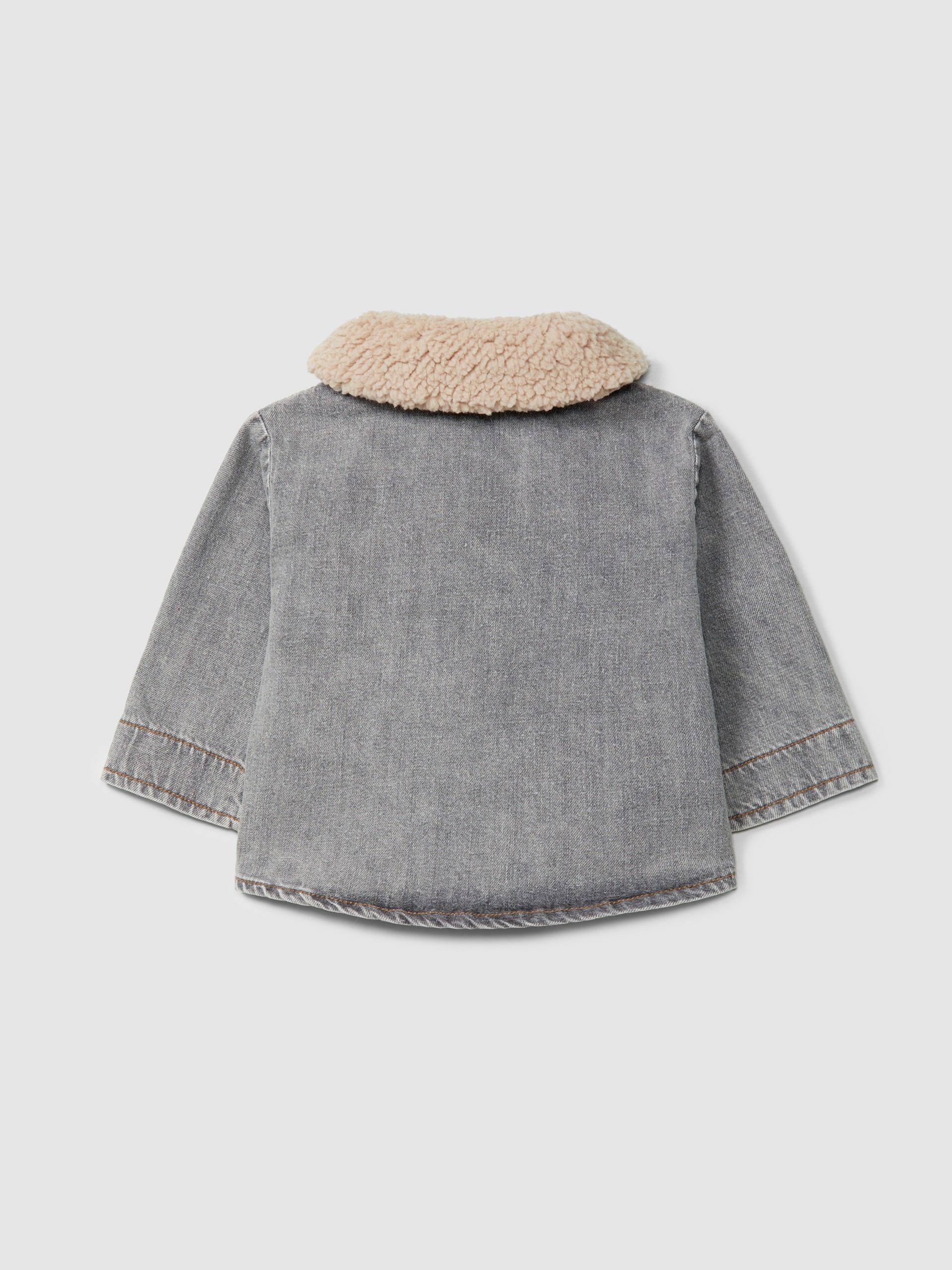 Jacket in denim with removable fur collar