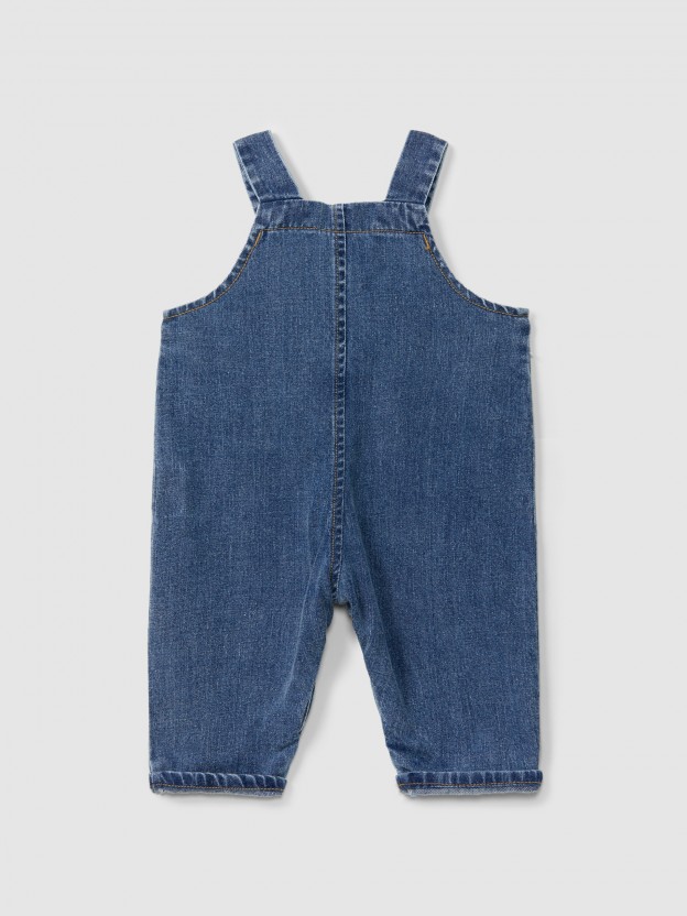Organic cotton denim dungarees with embroidery detail Organic cotton denim dungarees with embroidery detail