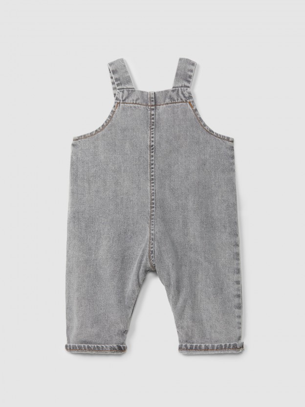 Organic cotton denim dungarees with embroidery detail Organic cotton denim dungarees with embroidery detail