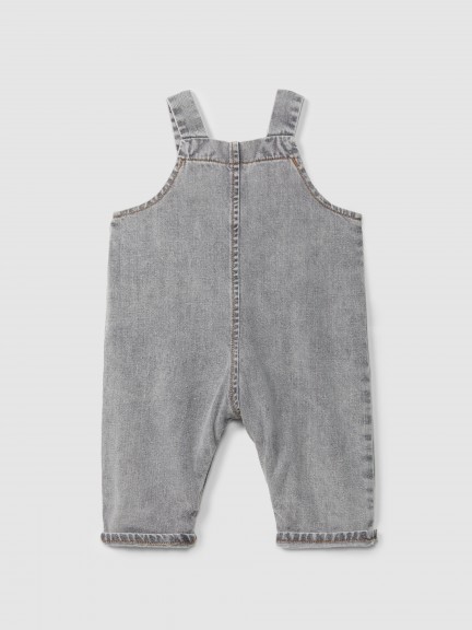 Organic cotton denim dungarees with embroidery detail Organic cotton denim dungarees with embroidery detail