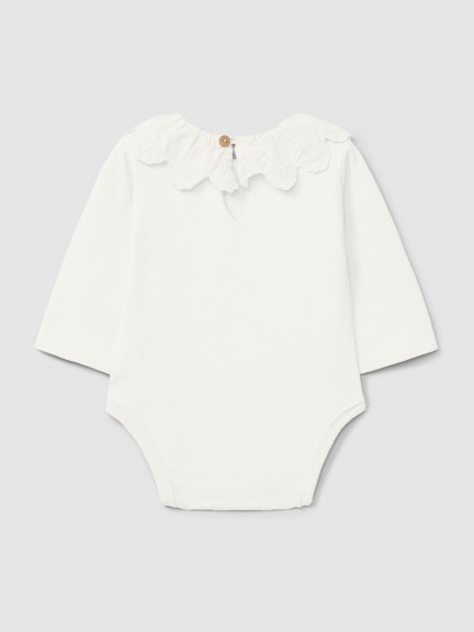 Organic cotton bodysuit with ruffled collar English embroidery Organic cotton bodysuit with ruffled collar English embroidery