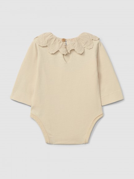 Organic cotton bodysuit with ruffled collar English embroidery Organic cotton bodysuit with ruffled collar English embroidery