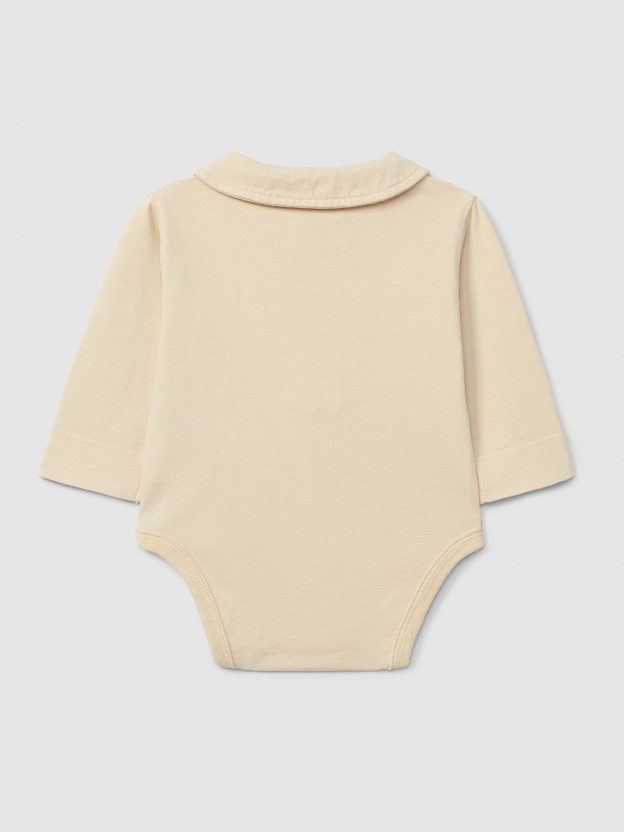 Organic cotton plain bodysuit with peter-pan collar
