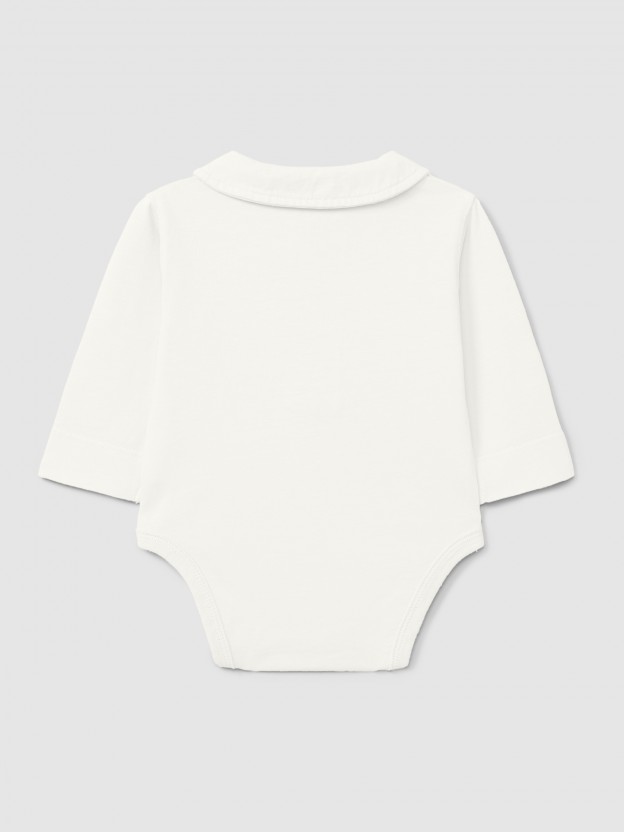 Organic cotton plain bodysuit with peter-pan collar