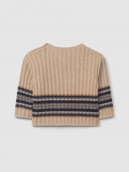 Knitted jumper with striped hem Knitted jumper with striped hem