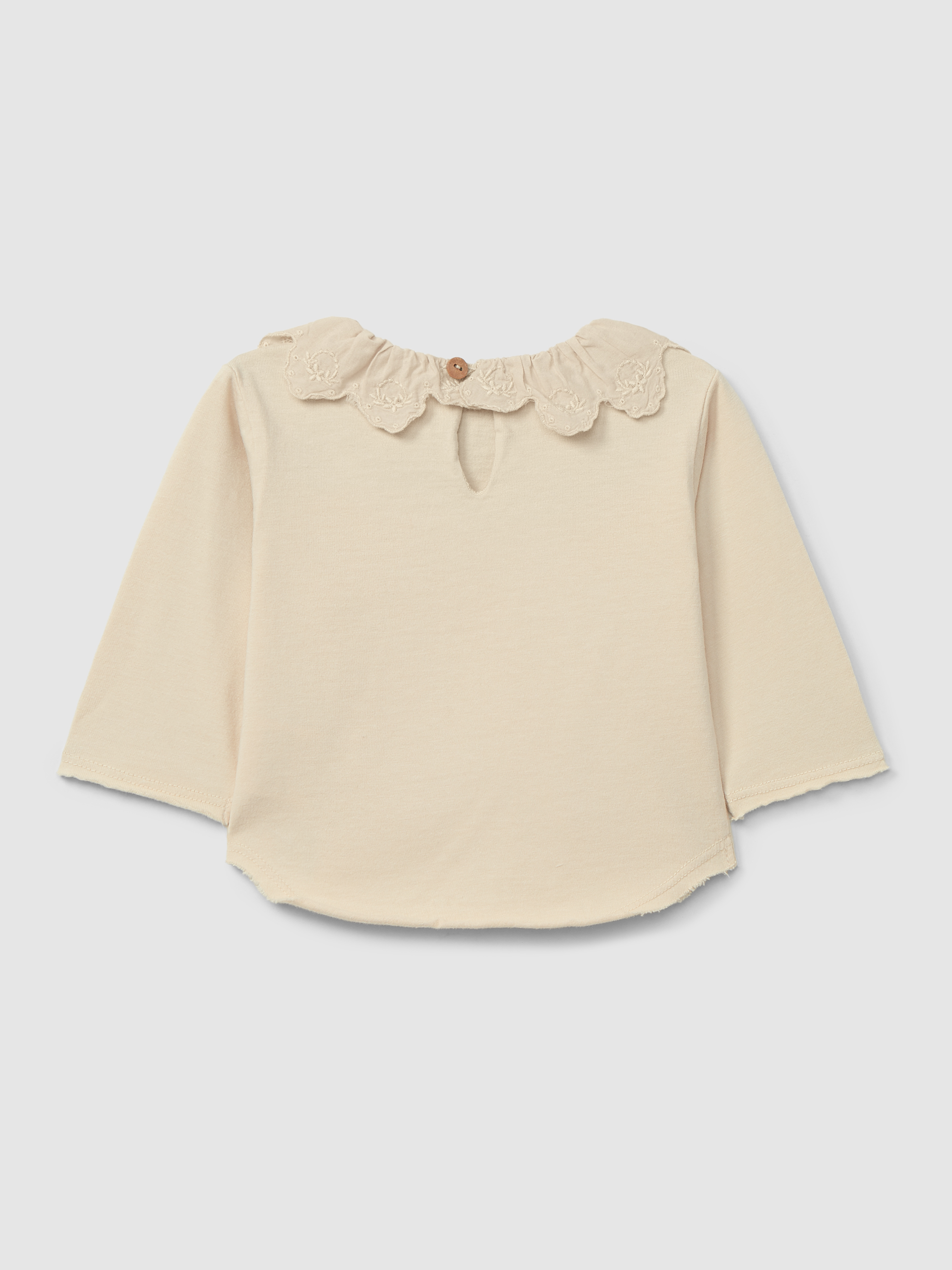 Organic cotton longsleeve with ruffled English embroidery collar