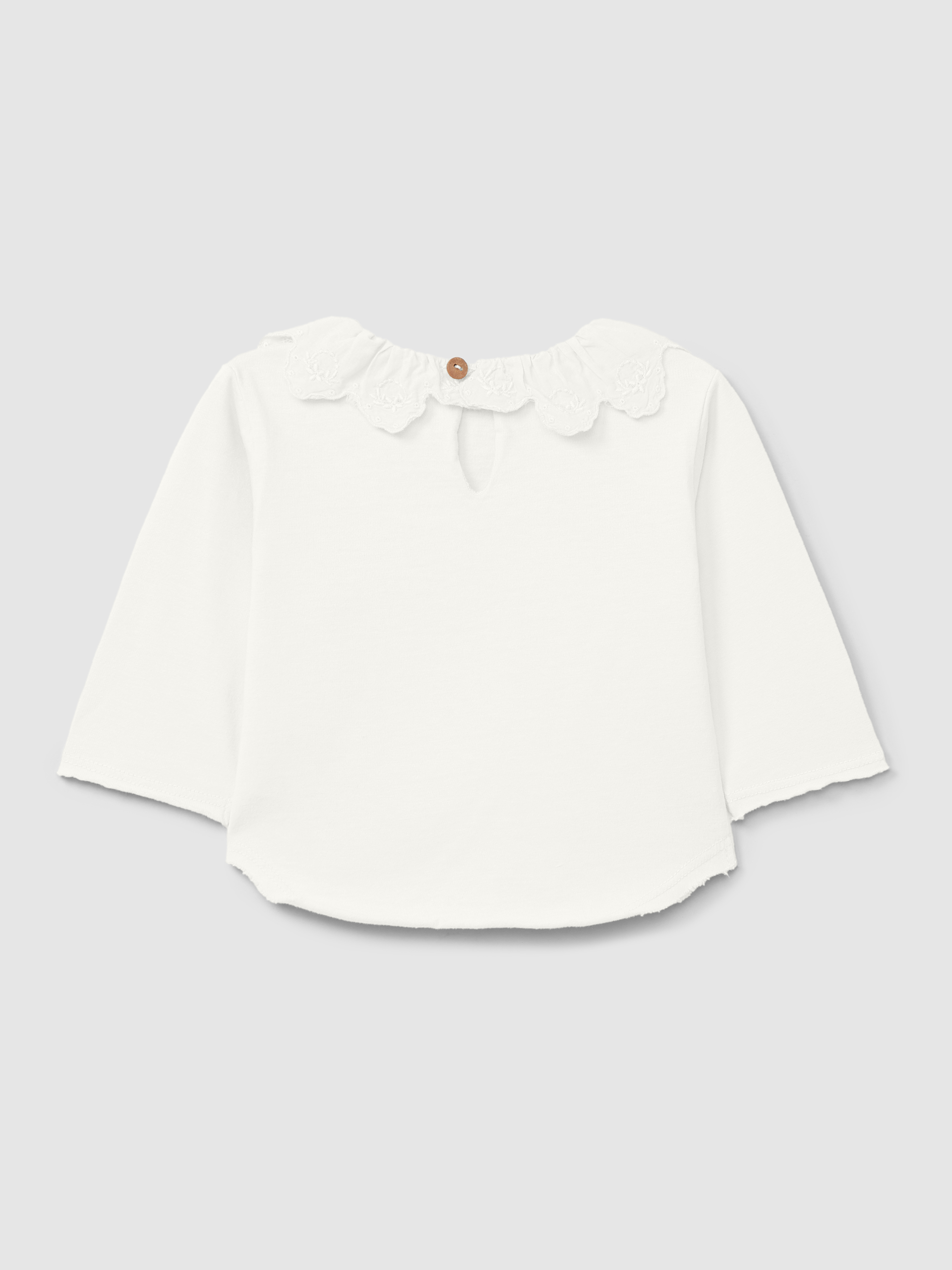 Organic cotton longsleeve with ruffled English embroidery collar