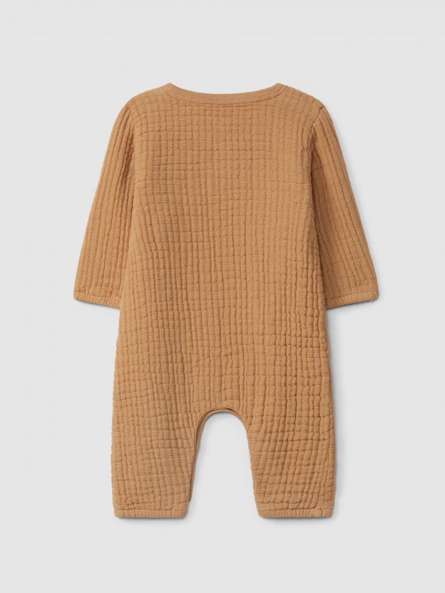Double gauze crossover romper with cotton padding Double gauze crossover romper with cotton padding